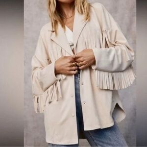 12th Tribe Cream Fringe
Leather Jacket